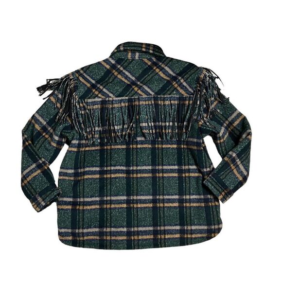 Blank NYC Jacket Women’s XL Green Plaid Shacket Fringe Button Down Pockets - Picture 15 of 16